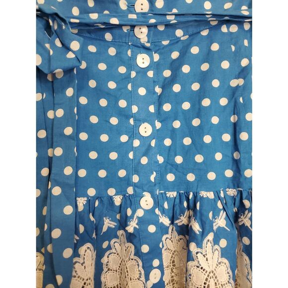 Miguelina Polka Dot Dragonfly Embroidered Lace Hem Mini Skirt Whimsical Beachy - Picture 2 of 7
